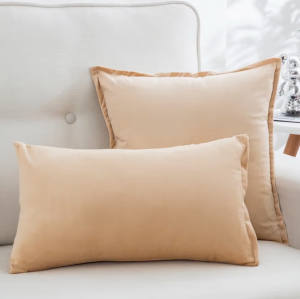 抱枕靠垫 超柔荷兰绒压边纯色办公室汽车床头腰靠可拆洗抱枕靠垫 米白