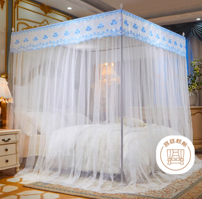 三开门落地宫廷蚊帐方顶 典雅-白色180*200cm